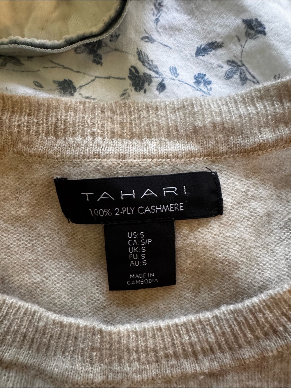 Tahari Beige Cashmere Crewneck Sweater
